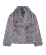 Women’s Faux Fur Winter Coat with Fold-Over Collar | Elegant Fluffy Jacket