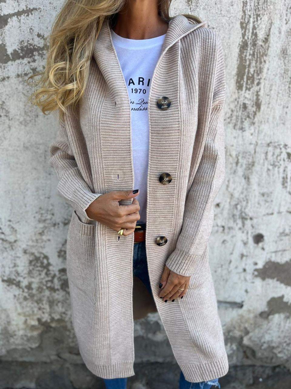 Women’s Long Knitted Cardigan with Hood | Warm Layer | Casual Chic | Timeless Style