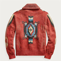 Men’s Jacquard Knit Cardigan with Lapel Collar | Vintage Smart Casual Sweater