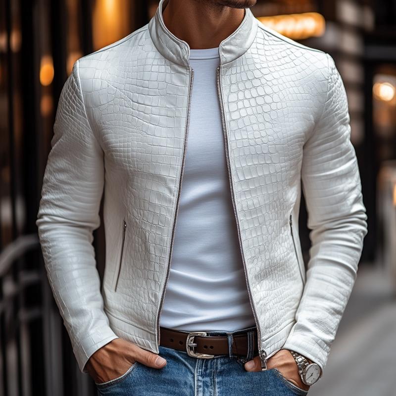 Men’s Stone Pattern Leather Jacket in Slim Fit | Modern Smart Casual Coat