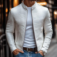 Men’s Stone Pattern Leather Jacket in Slim Fit | Modern Smart Casual Coat