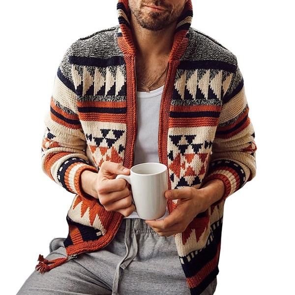 Men’s Geometric Zip Cardigan Sweater Jacket | Modern Knitwear Smart Casual