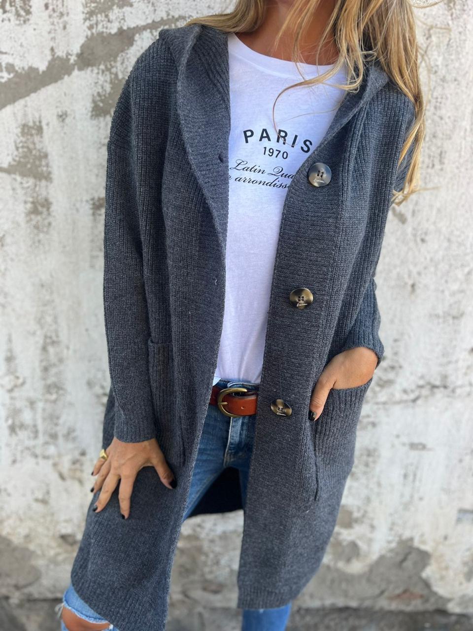 Women’s Long Knitted Cardigan with Hood | Warm Layer | Casual Chic | Timeless Style