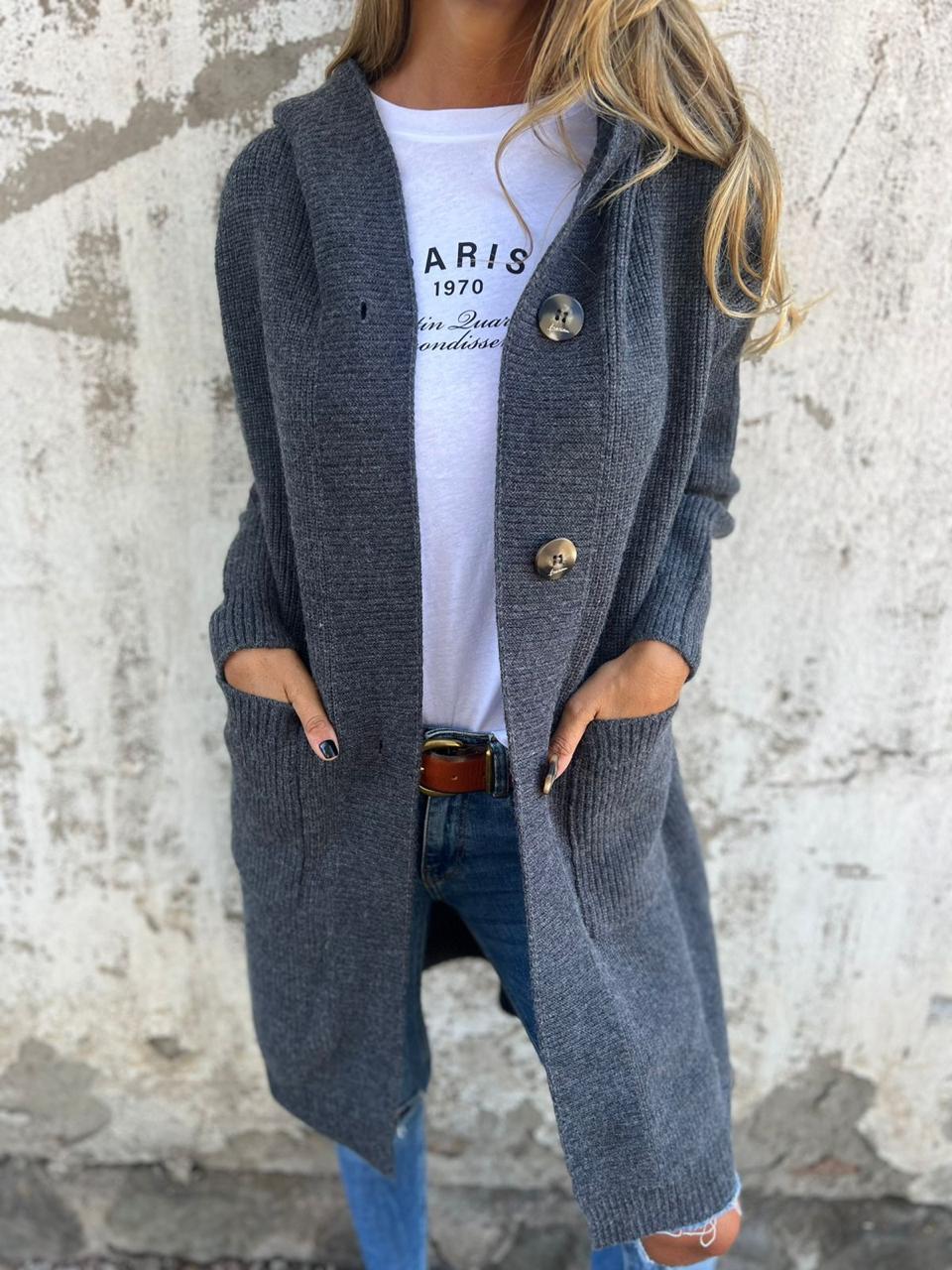 Women’s Long Knitted Cardigan with Hood | Warm Layer | Casual Chic | Timeless Style