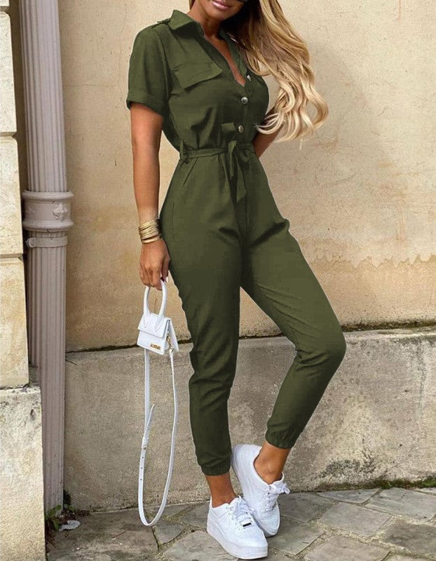 Belted Summer Jumpsuit | Short Sleeve | Lightweight One-Piece for Women