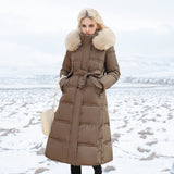 Women’s Long Puffer Coat with Fur Trim | Full-Length Winter Coat | Warm Quilted Design