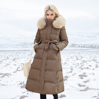 Women’s Long Puffer Coat with Fur Trim | Full-Length Winter Coat | Warm Quilted Design