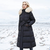 Women’s Long Puffer Coat with Fur Trim | Full-Length Winter Coat | Warm Quilted Design