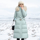 Women’s Long Puffer Coat with Fur Trim | Full-Length Winter Coat | Warm Quilted Design