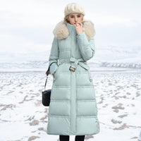 Women’s Long Puffer Coat with Fur Trim | Full-Length Winter Coat | Warm Quilted Design
