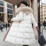 Women’s Long Puffer Coat with Fur Trim | Full-Length Winter Coat | Warm Quilted Design