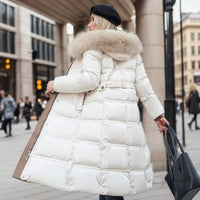 Women’s Long Puffer Coat with Fur Trim | Full-Length Winter Coat | Warm Quilted Design