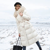 Women’s Long Puffer Coat with Fur Trim | Full-Length Winter Coat | Warm Quilted Design