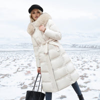 Women’s Long Puffer Coat with Fur Trim | Full-Length Winter Coat | Warm Quilted Design