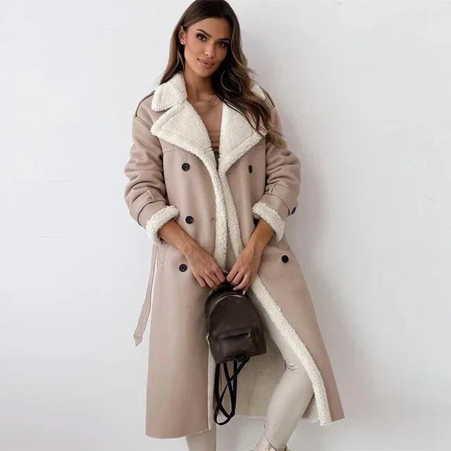 Women’s Long Shearling Coat | Belted Fit | Winter Warmth