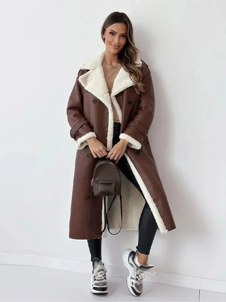 Women’s Long Shearling Coat | Belted Fit | Winter Warmth