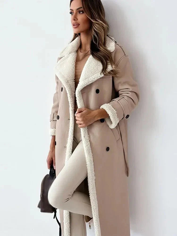 Women’s Long Shearling Coat | Belted Fit | Winter Warmth