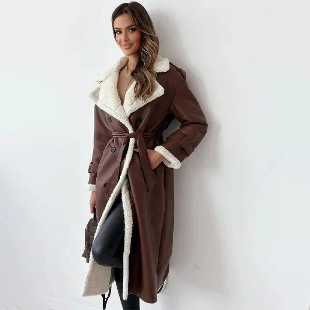 Women’s Long Shearling Coat | Belted Fit | Winter Warmth