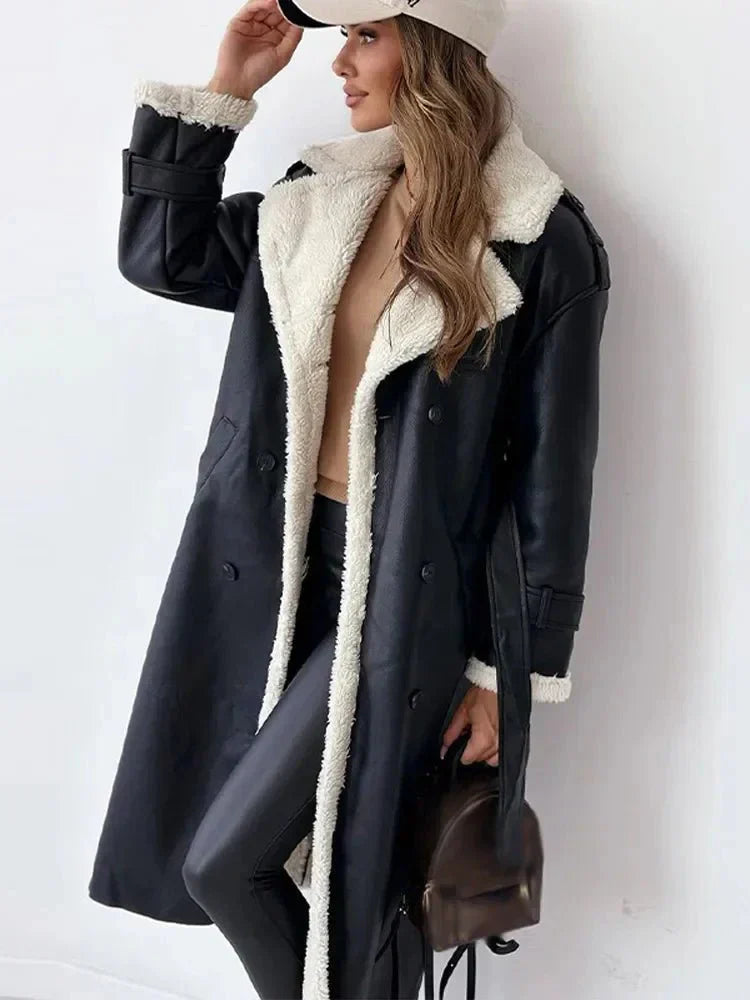 Women’s Long Shearling Coat | Belted Fit | Winter Warmth