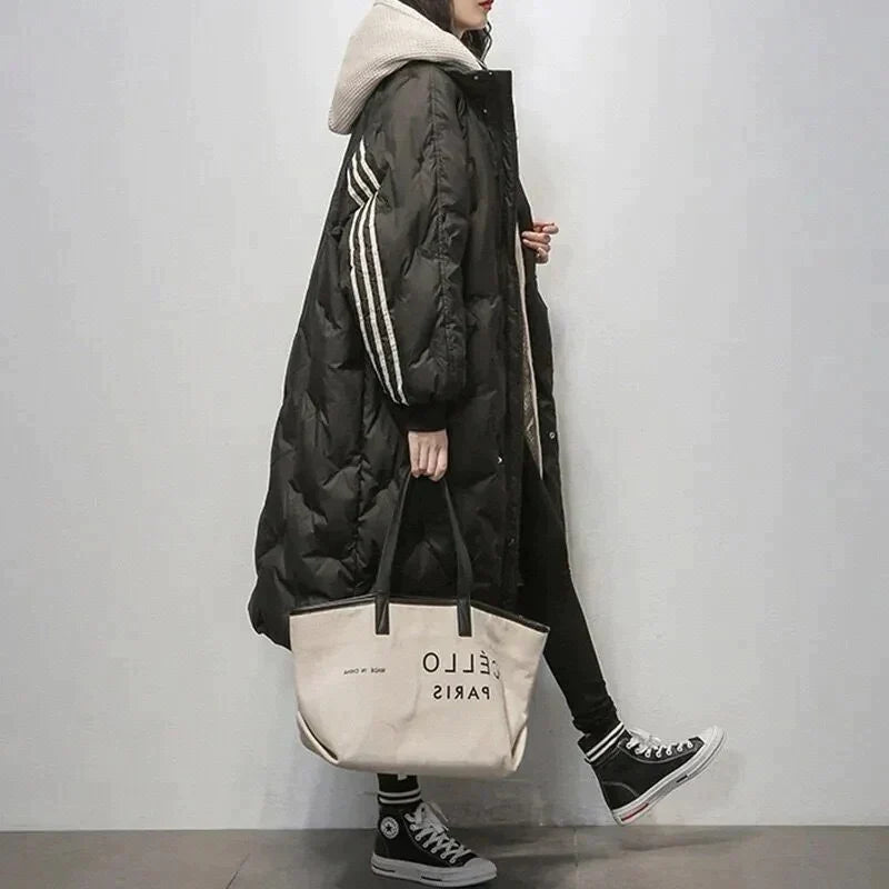 Women’s Long Quilted Jacket with Hood | Warm Padded Winter Coat