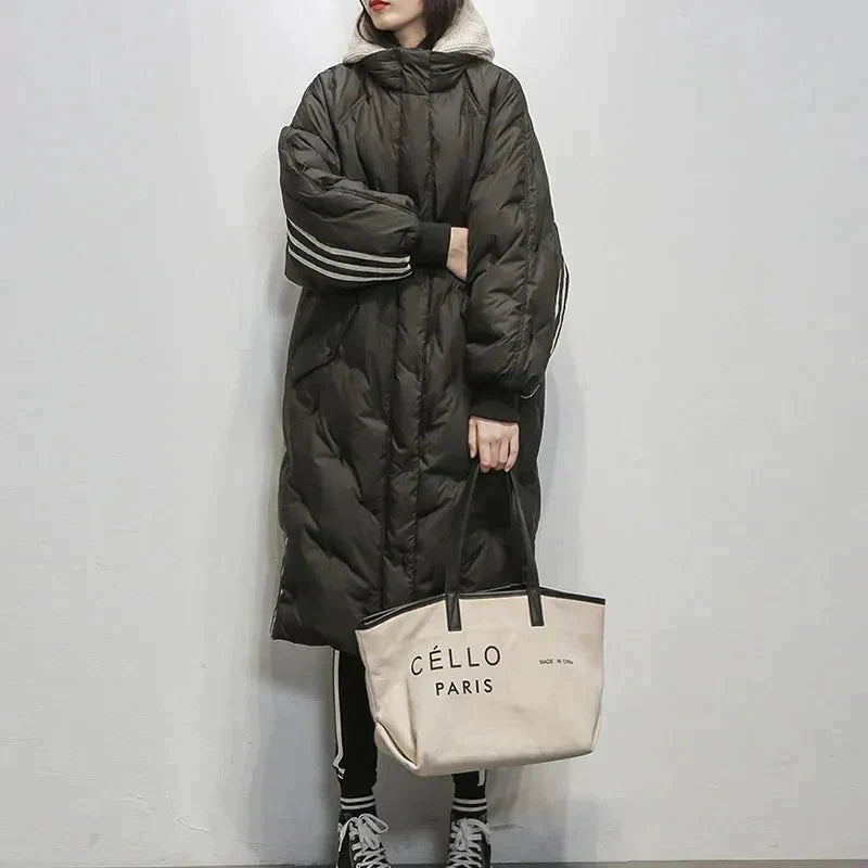 Women’s Long Quilted Jacket with Hood | Warm Padded Winter Coat