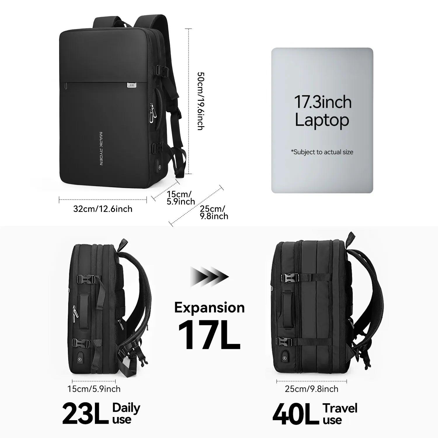 Expandable Laptop Backpack | Water-Resistant Oxford Fabric | USB Charging Port | Travel-Friendly Design
