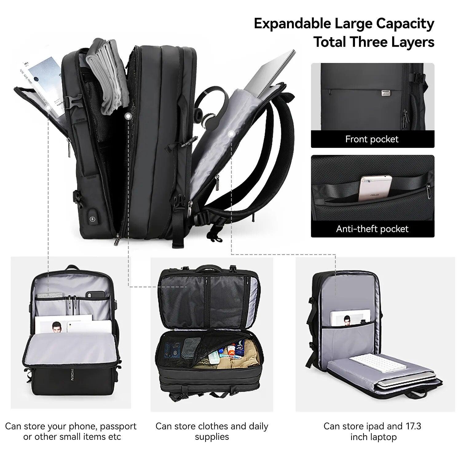 Expandable Laptop Backpack | Water-Resistant Oxford Fabric | USB Charging Port | Travel-Friendly Design