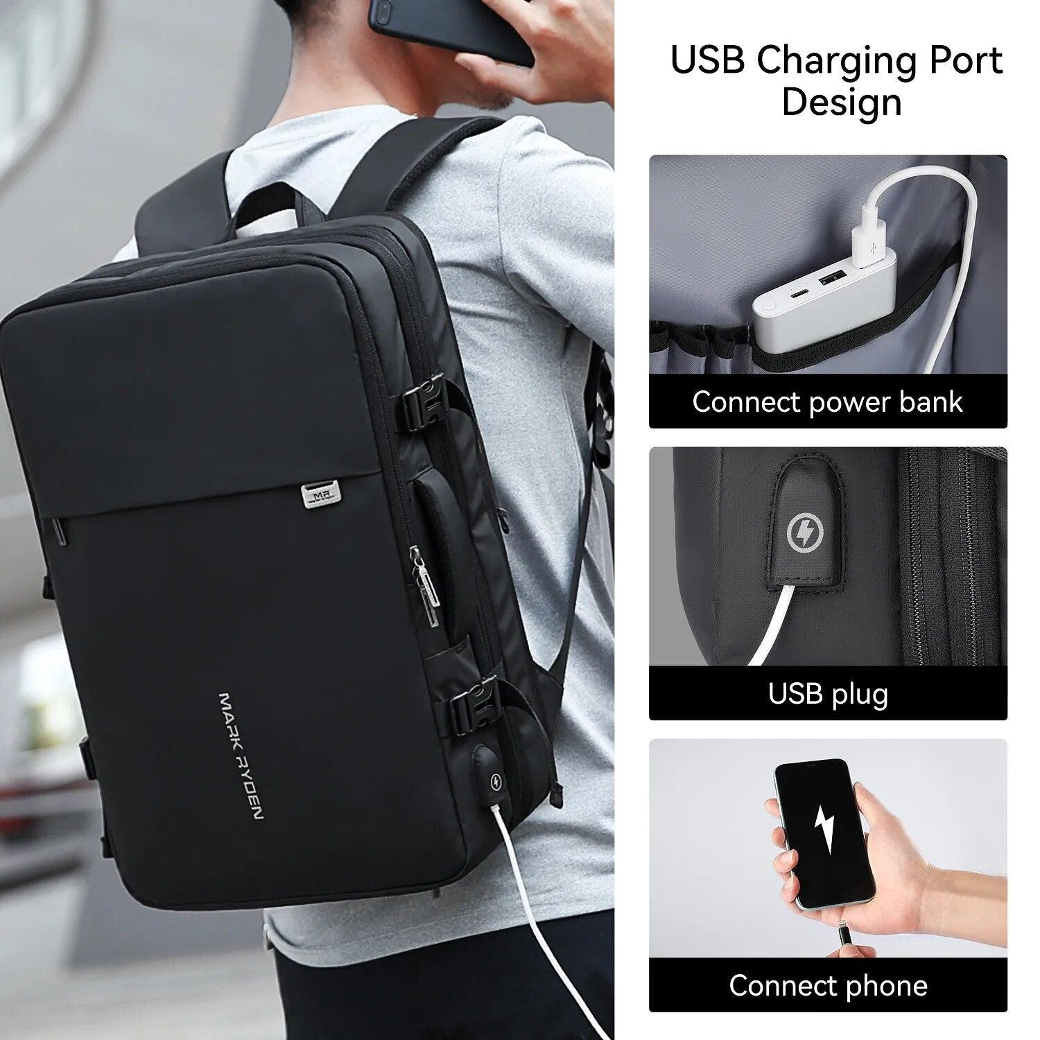 Expandable Laptop Backpack | Water-Resistant Oxford Fabric | USB Charging Port | Travel-Friendly Design