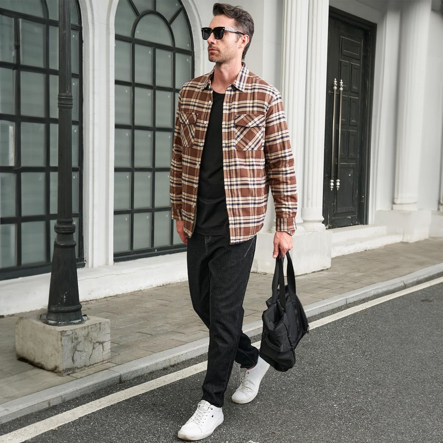 Men’s Fleece Lined Plaid Jacket in Cotton Shirt Style | Warm Winter Casual Coat