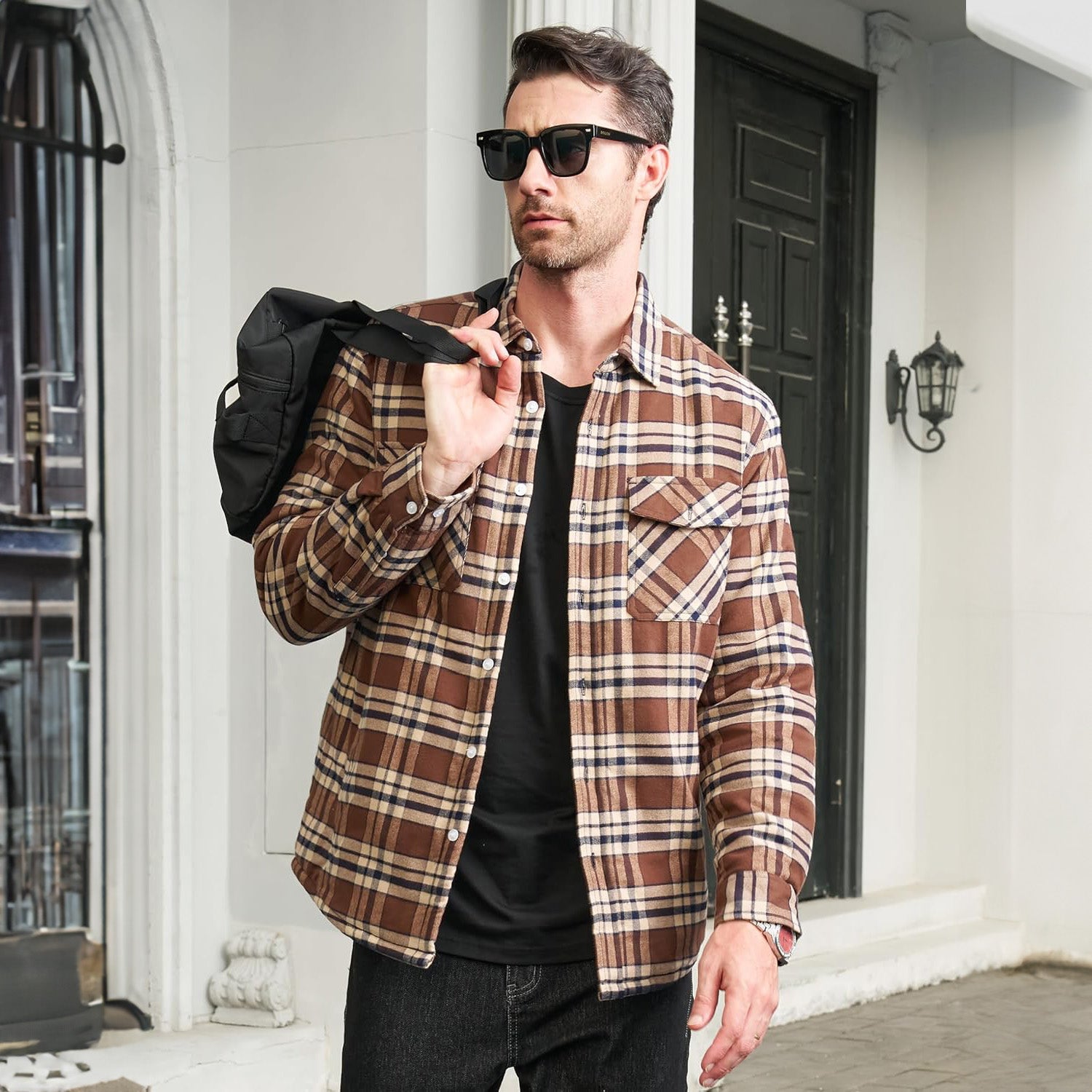 Men’s Fleece Lined Plaid Jacket in Cotton Shirt Style | Warm Winter Casual Coat
