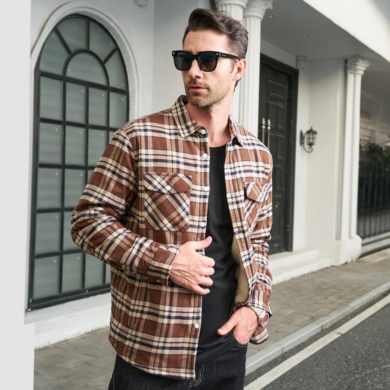 Men’s Fleece Lined Plaid Jacket in Cotton Shirt Style | Warm Winter Casual Coat