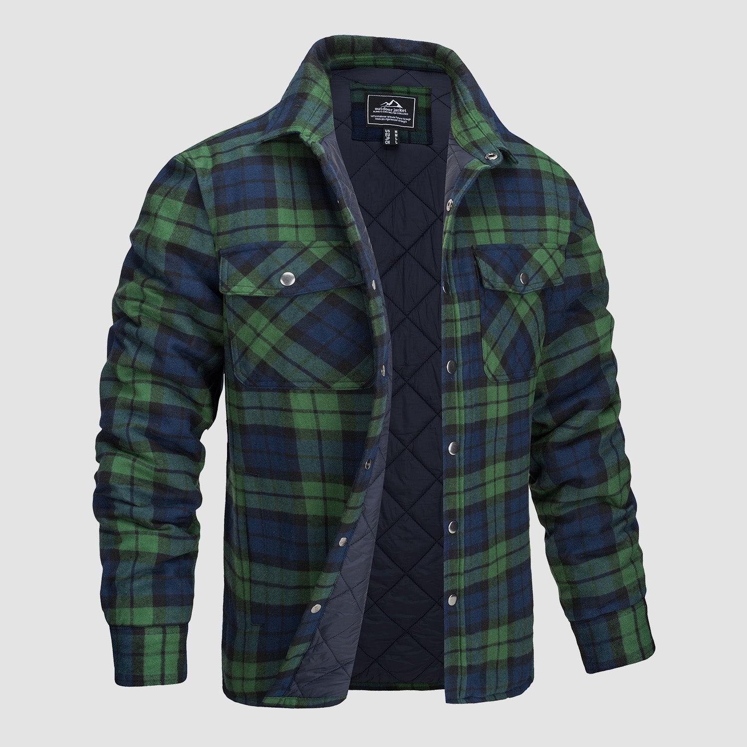 Men’s Quilted Flannel Jacket in Padded Casual Fit | Warm All-Season Shirt Coat