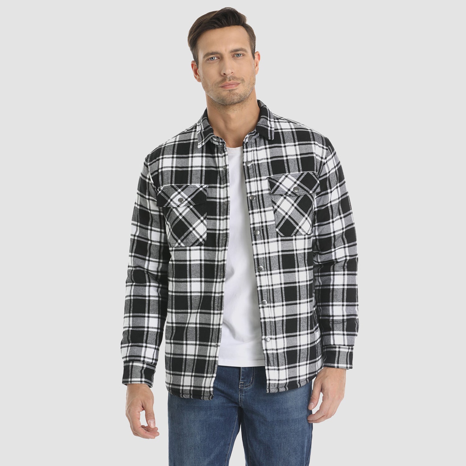 Men’s Quilted Flannel Jacket in Padded Casual Fit | Warm All-Season Shirt Coat