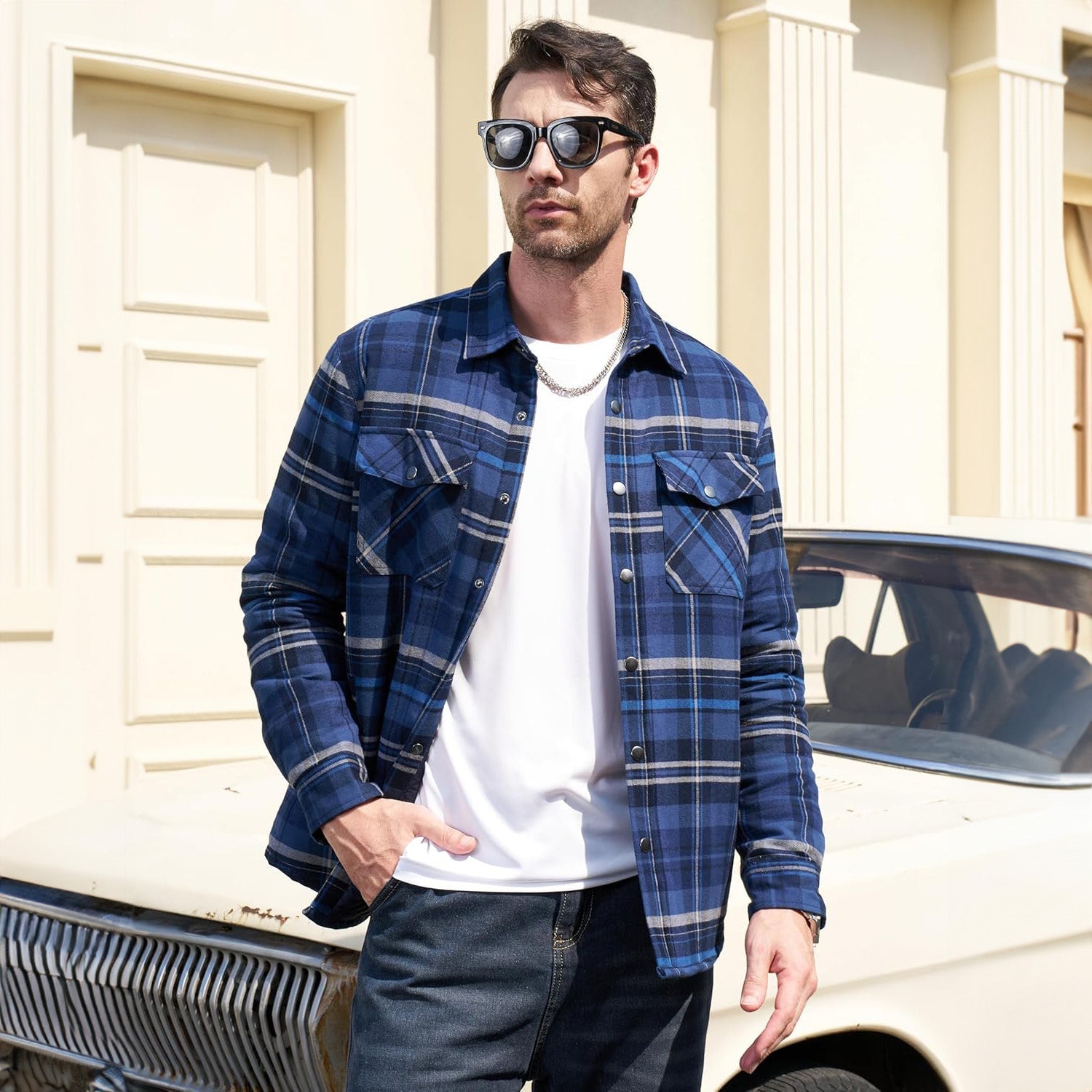 Men’s Quilted Flannel Jacket in Padded Casual Fit | Warm All-Season Shirt Coat