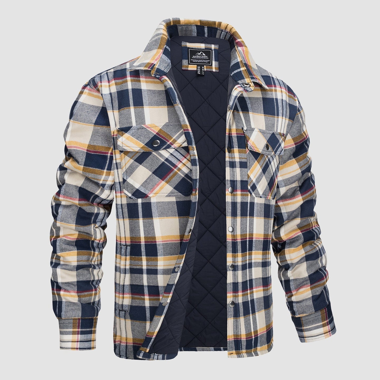 Men’s Quilted Flannel Jacket in Padded Casual Fit | Warm All-Season Shirt Coat