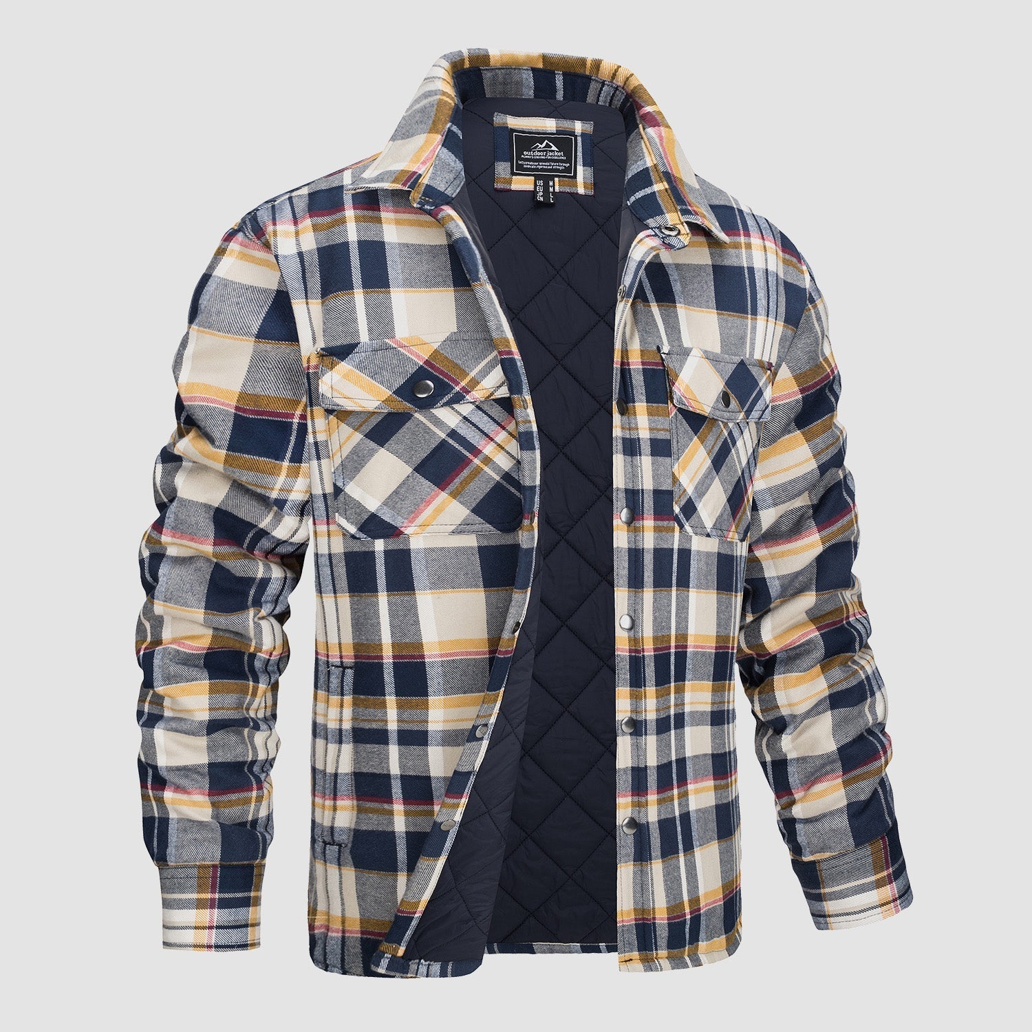 Men’s Quilted Flannel Jacket in Padded Casual Fit | Warm All-Season Shirt Coat
