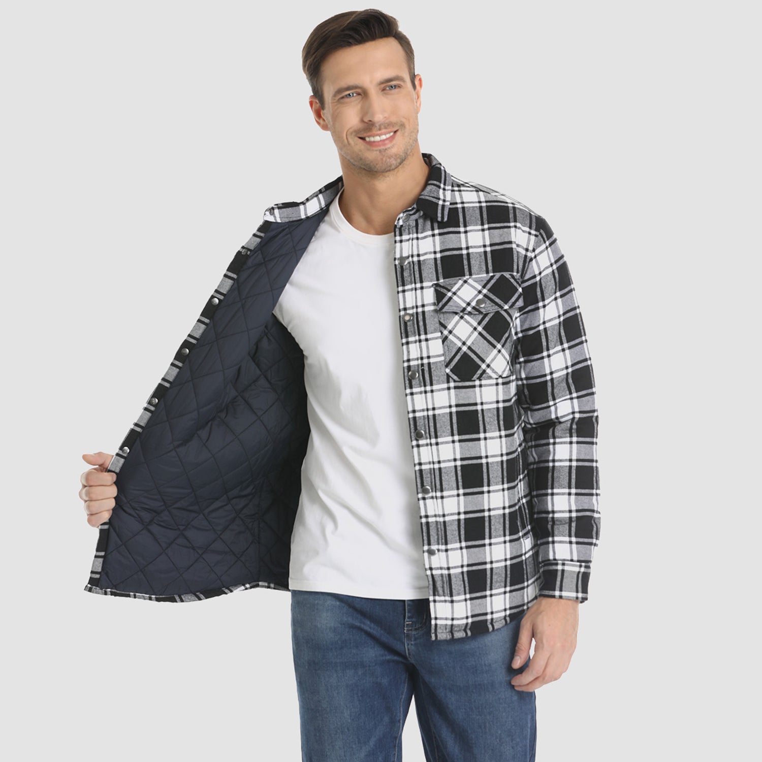 Men’s Quilted Flannel Jacket in Padded Casual Fit | Warm All-Season Shirt Coat