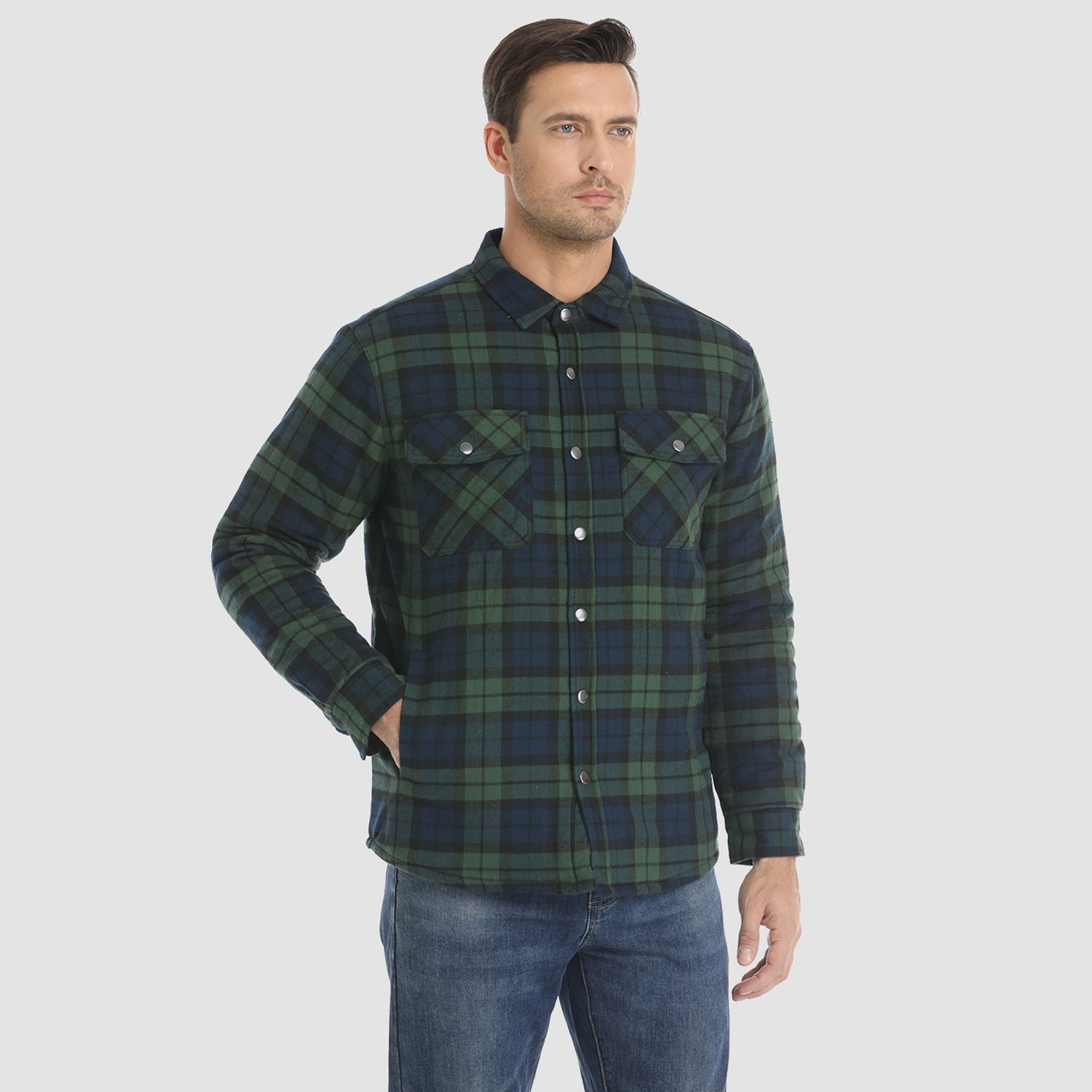 Men’s Quilted Flannel Jacket in Padded Casual Fit | Warm All-Season Shirt Coat