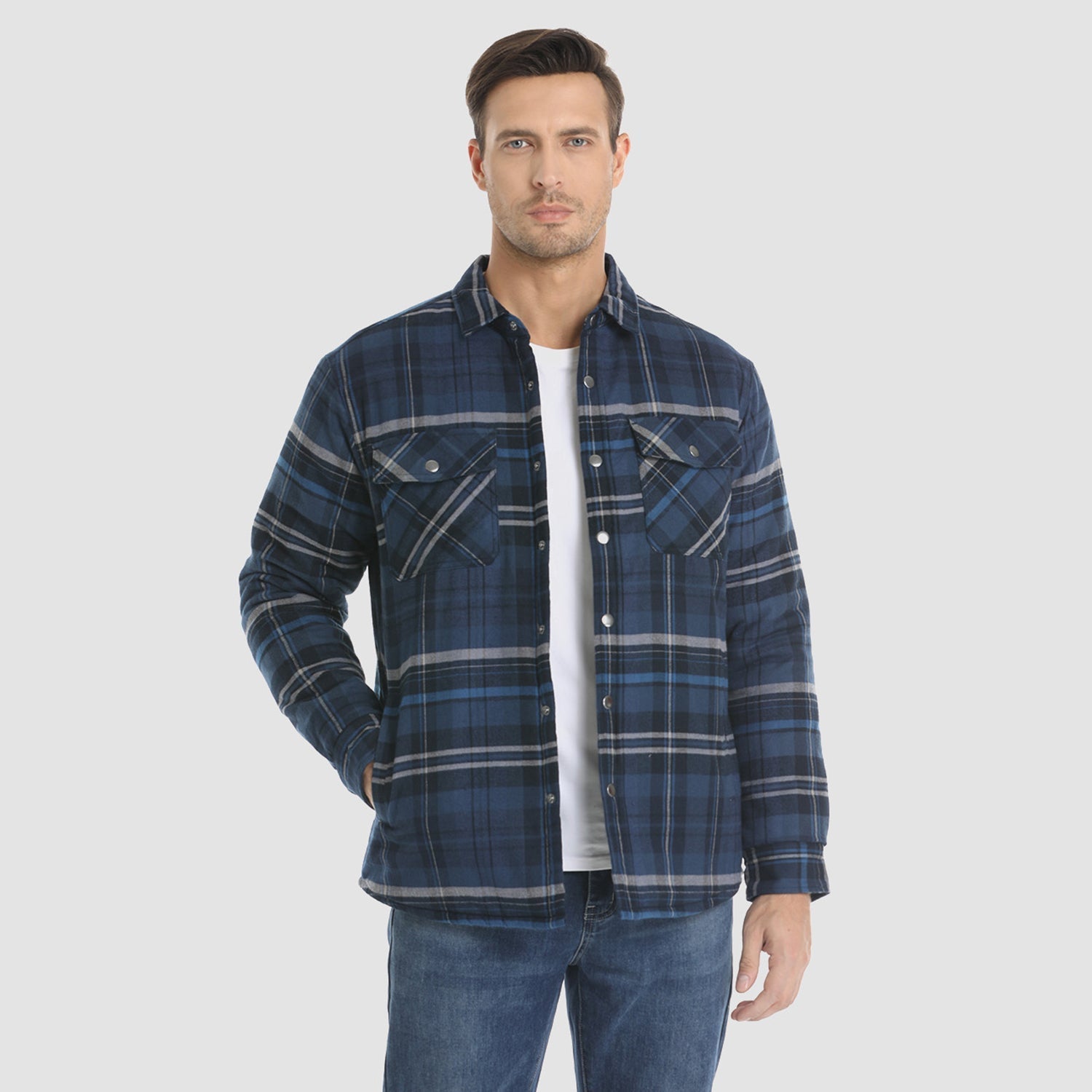Men’s Quilted Flannel Jacket in Padded Casual Fit | Warm All-Season Shirt Coat