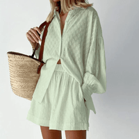 Two-Piece Shirt and Shorts Set | Long Sleeve Top | Relaxed Fit