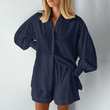 Two-Piece Shirt and Shorts Set | Long Sleeve Top | Relaxed Fit