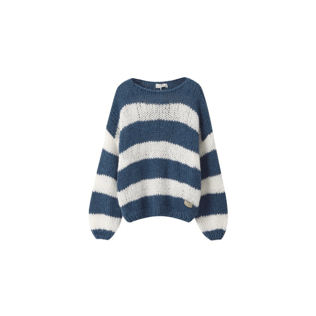 Women’s Striped Knit Jumper | Balloon Sleeves | Relaxed Fit | Cosy Autumn Layer