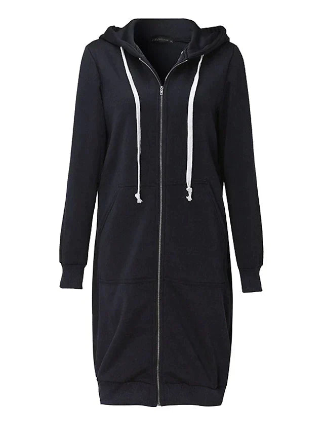 Women’s Long Zip Hoodie in Relaxed Fit Style | Casual Layering Sweatshirt