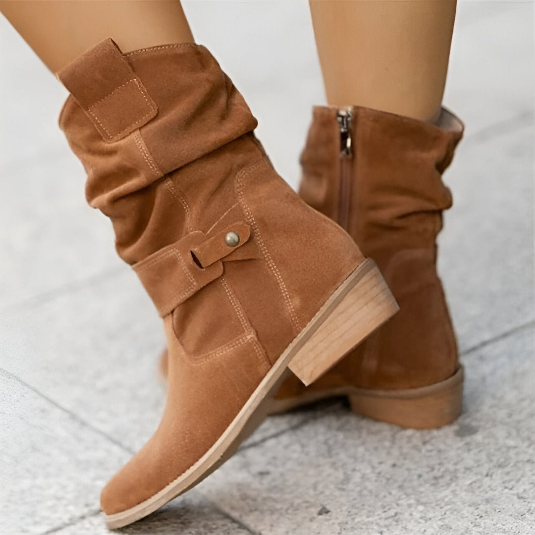 Women’s Suede-Style Boots | Soft Plush Lining | Low Heel Comfort | Trendy Casual Footwear