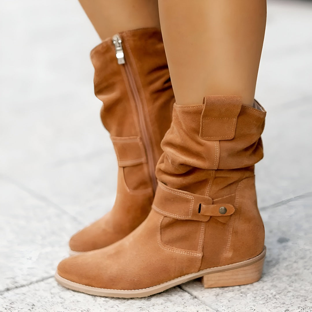 Women’s Suede-Style Boots | Soft Plush Lining | Low Heel Comfort | Trendy Casual Footwear