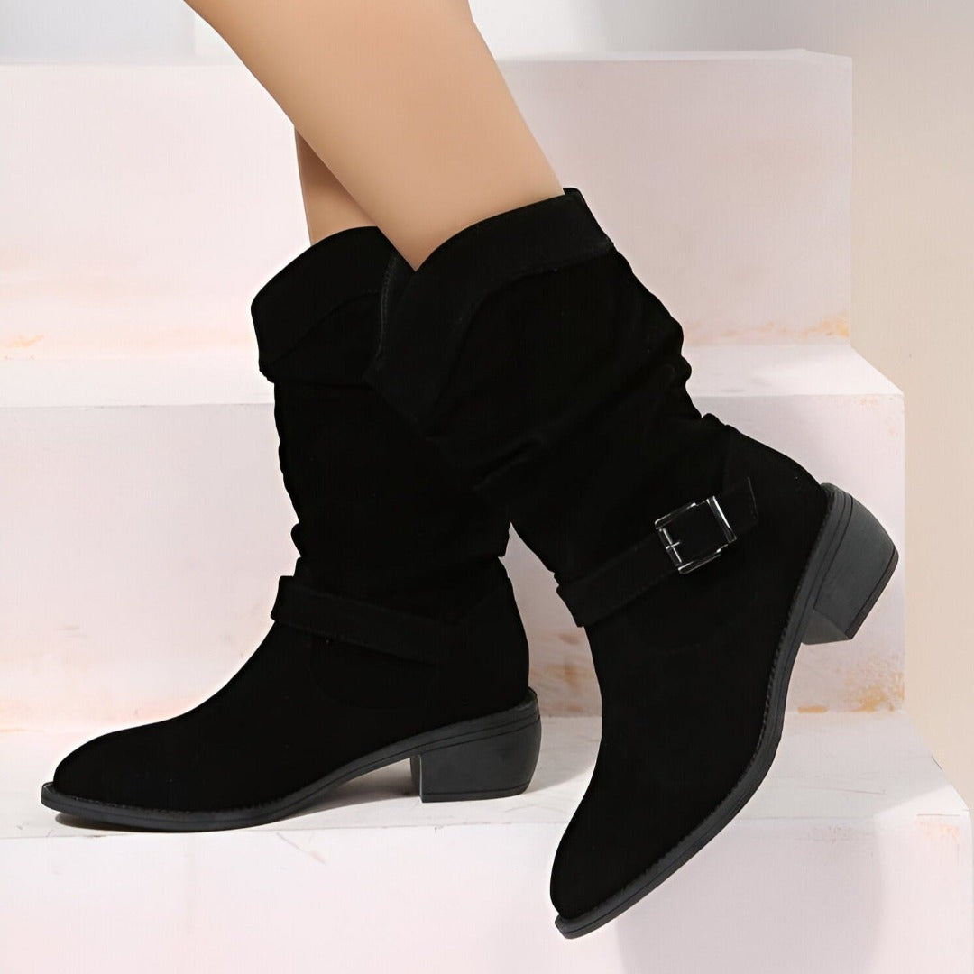 Women’s Suede-Style Boots | Soft Plush Lining | Low Heel Comfort | Trendy Casual Footwear