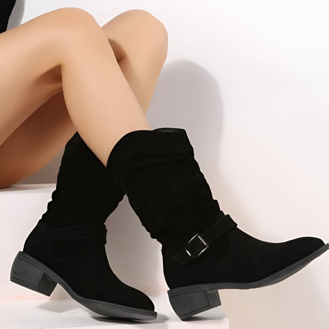 Women’s Suede-Style Boots | Soft Plush Lining | Low Heel Comfort | Trendy Casual Footwear