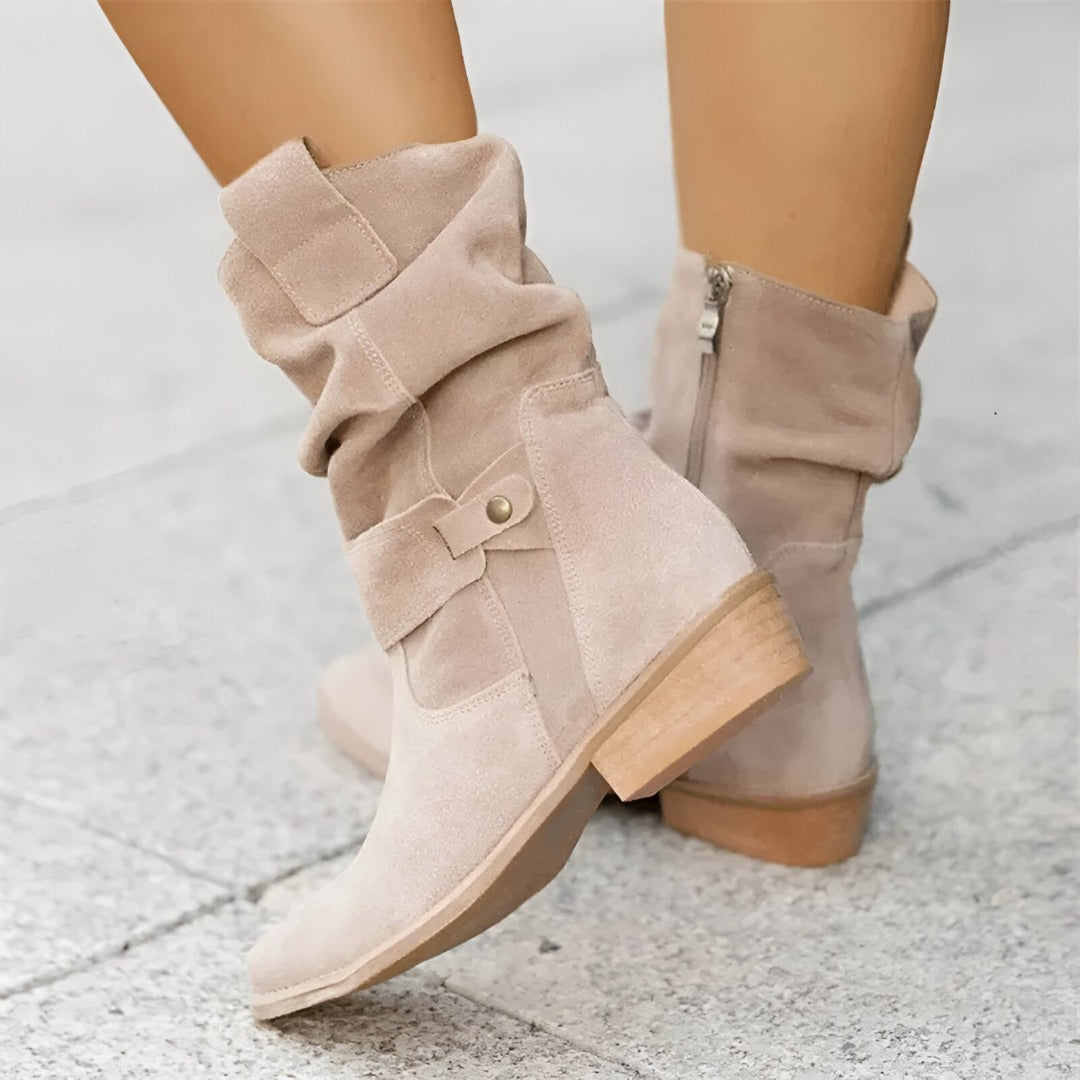Women’s Suede-Style Boots | Soft Plush Lining | Low Heel Comfort | Trendy Casual Footwear