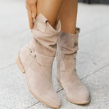 Women’s Suede-Style Boots | Soft Plush Lining | Low Heel Comfort | Trendy Casual Footwear