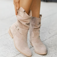 Women’s Suede-Style Boots | Soft Plush Lining | Low Heel Comfort | Trendy Casual Footwear